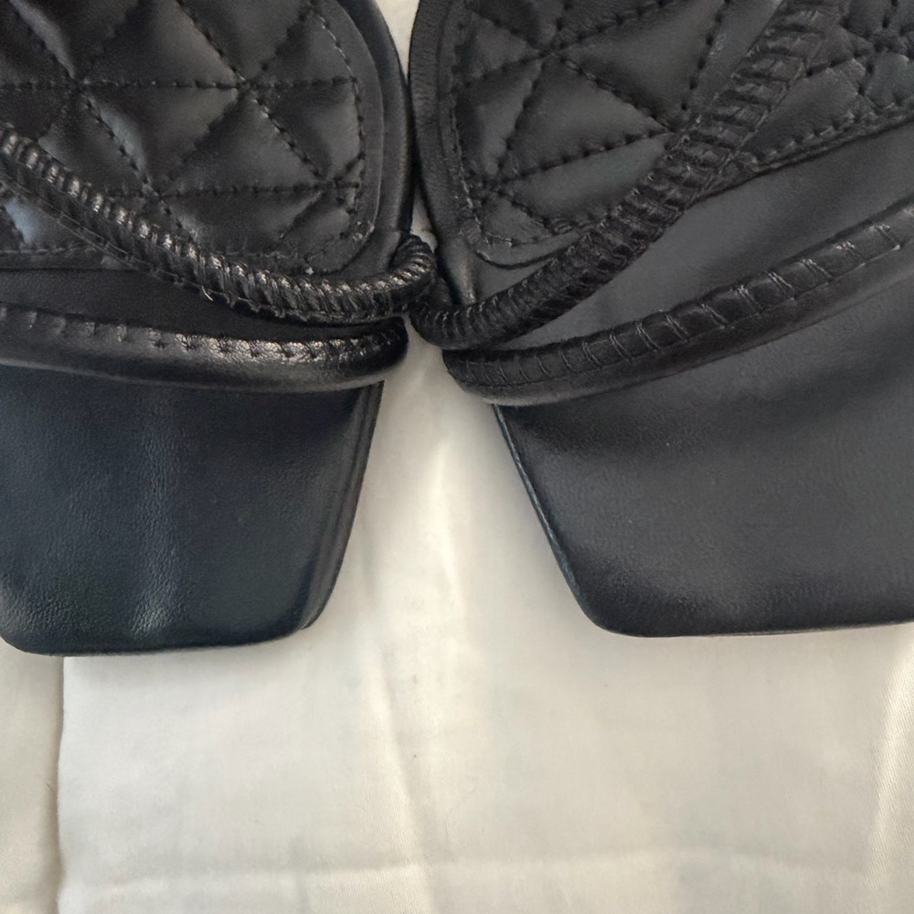 SCHUTZ Black Quilted Square-Toe Mules